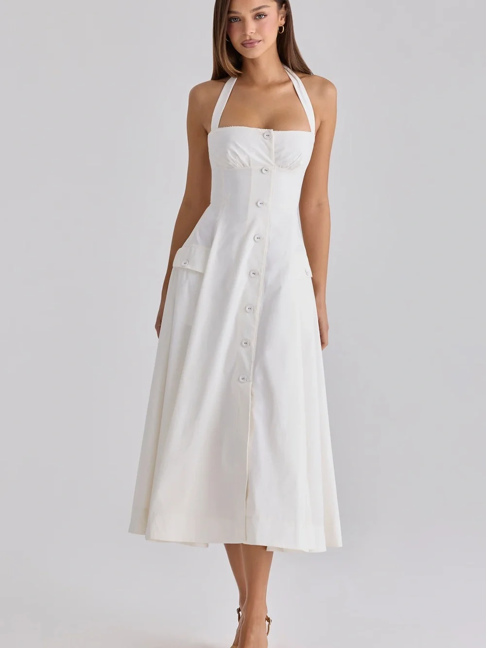 House of CB | Dresses | New House Of Cb White Cotton Halter Neck Midi Dress  | Poshmark